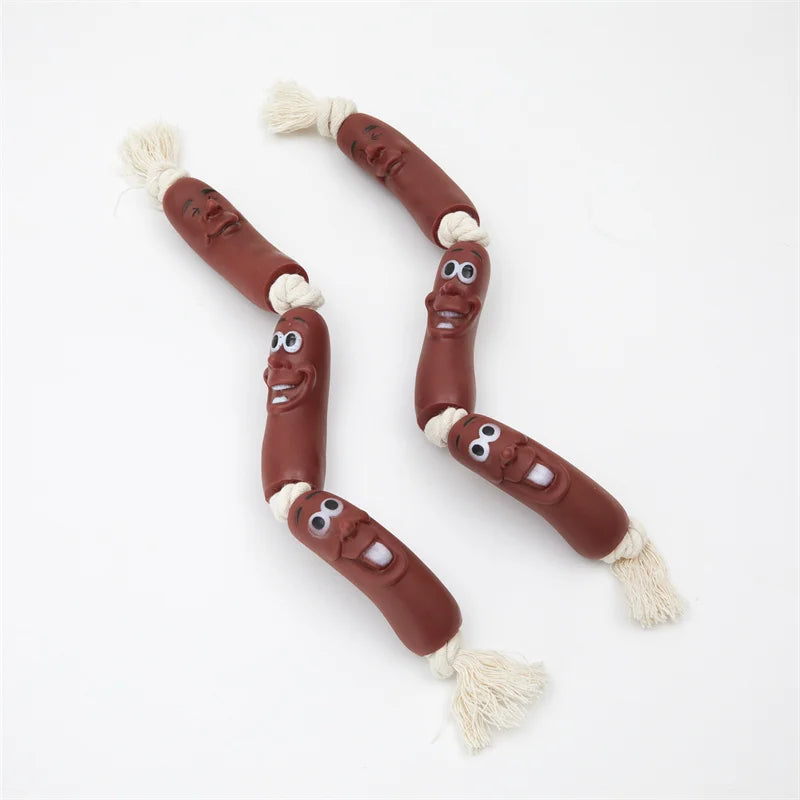 cotton rope vinyl sausage dog chew toy, view 6 - MRSLM