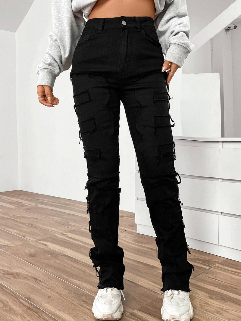 women's embroidered straight-leg jeans, view 4 - MRSLM