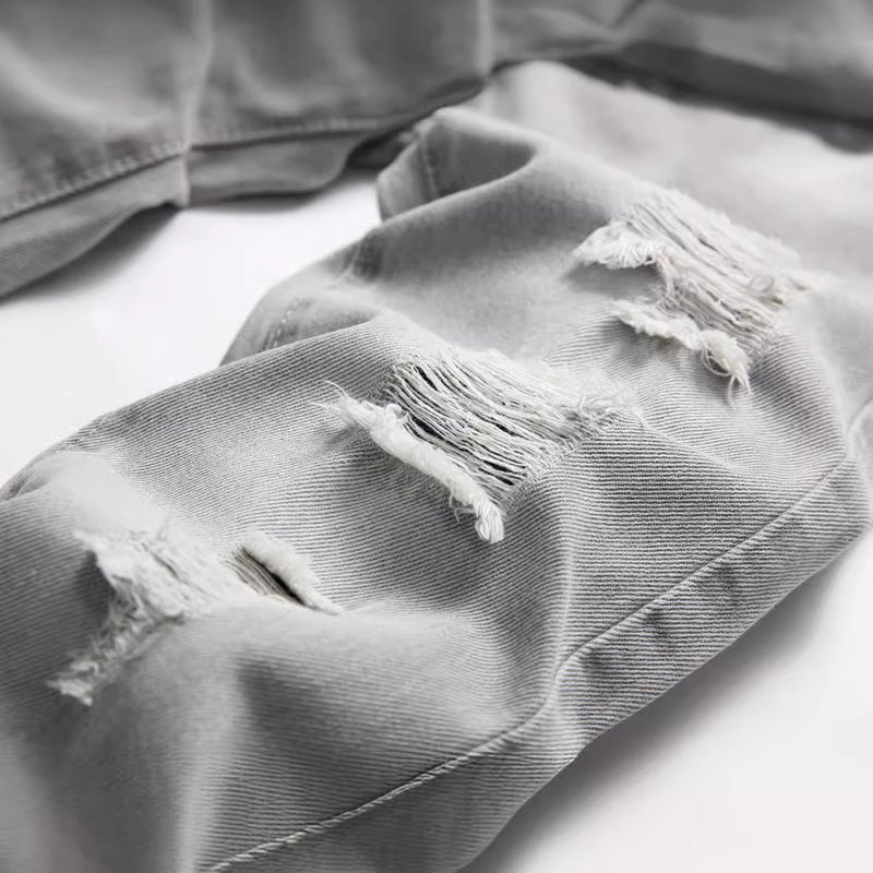 boys light gray ripped jeans, view 4 - MRSLM