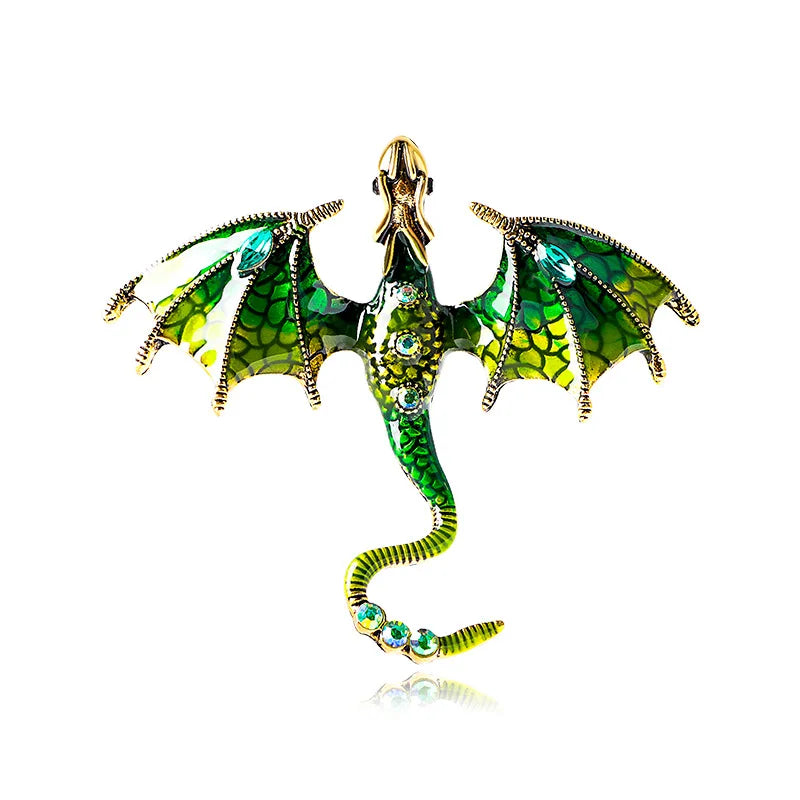 vintage enamel flying dragon brooch, view 4 - MRSLM