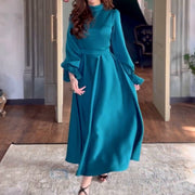 elegant ruffled long sleeve dress, view 3 - MRSLM