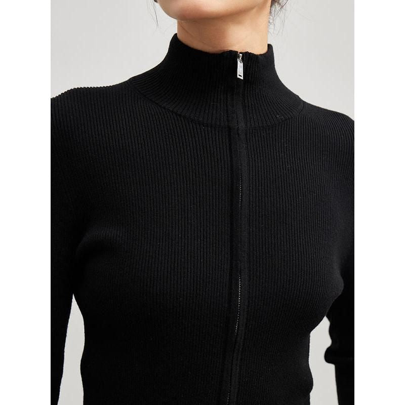 stand collar zip cardigan, view 8 - MRSLM