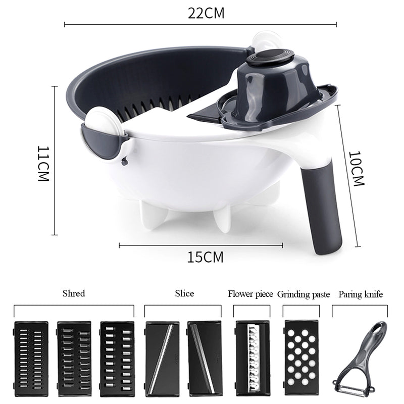 9-in-1 vegetable slicer with drain basket, view 2 - MRSLM