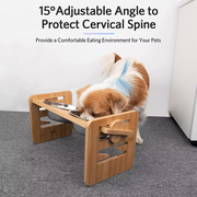 bamboo elevated dog bowls with adjustable stand, view 3 - MRSLM