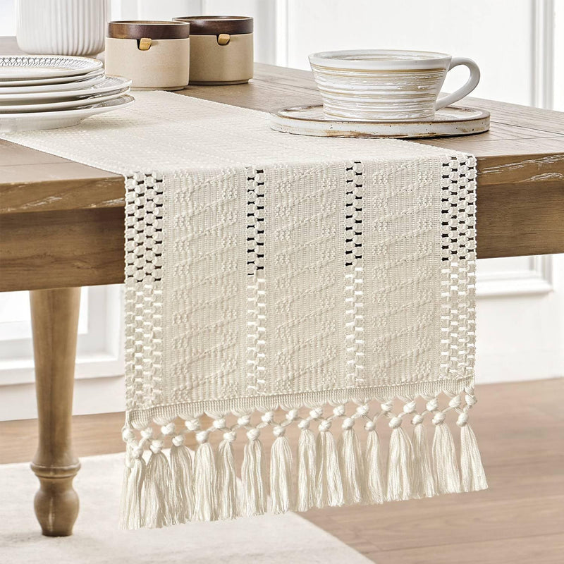boho table runner with tassels, view 2 - MRSLM