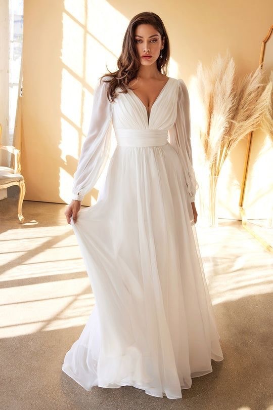 long sleeve chiffon deep V dress, view 6 - MRSLM