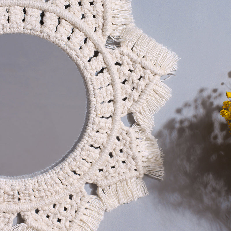 handmade macrame mirror wall hanging, view 7 - MRSLM