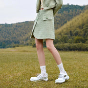 Asymmetric plaid A-line skirt, view 3 - MRSLM