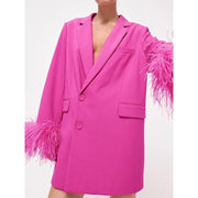 Pink feather spliced blazer, view 3 - MRSLM
