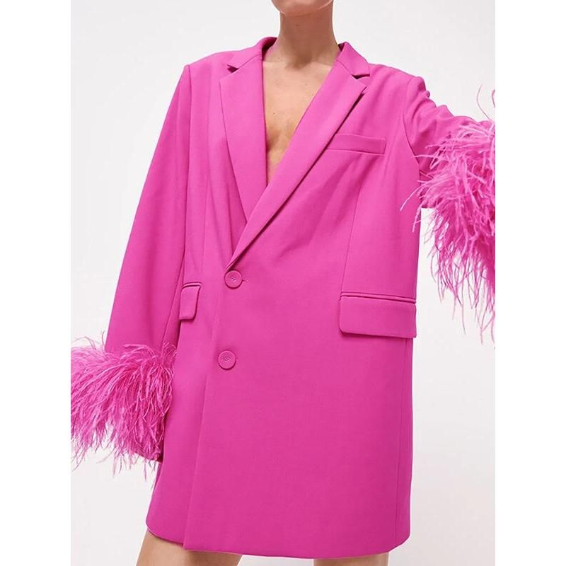 Pink feather spliced blazer, view 3 - MRSLM