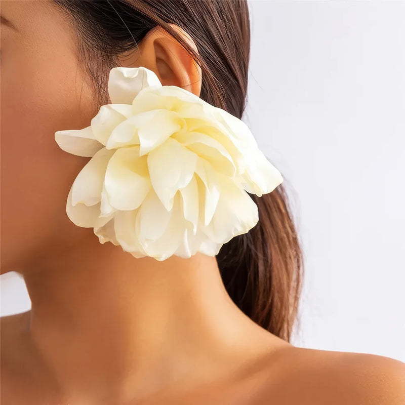 fluffy fabric flower stud earrings, view 10 - MRSLM