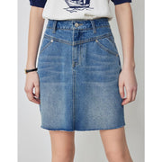 High-waist denim mini skirt, view 3 - MRSLM
