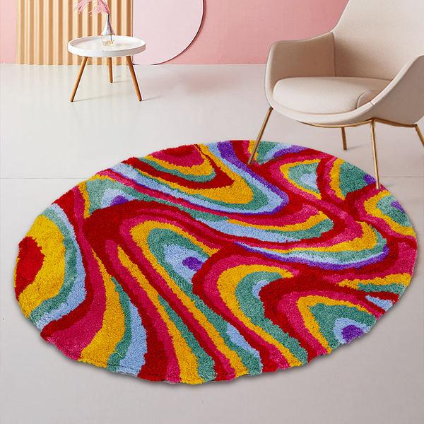 colorful psychedelic round tufted rug - MRSLM