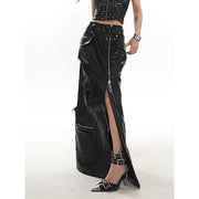 pu leather a-line skirt for women, view 3 - MRSLM