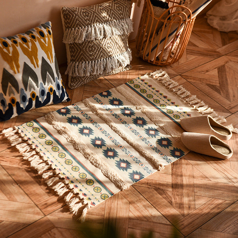 cotton linen tassel woven floor mat, view 3 - MRSLM