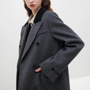 dark grey women's long wool coat, view 6 - MRSLM