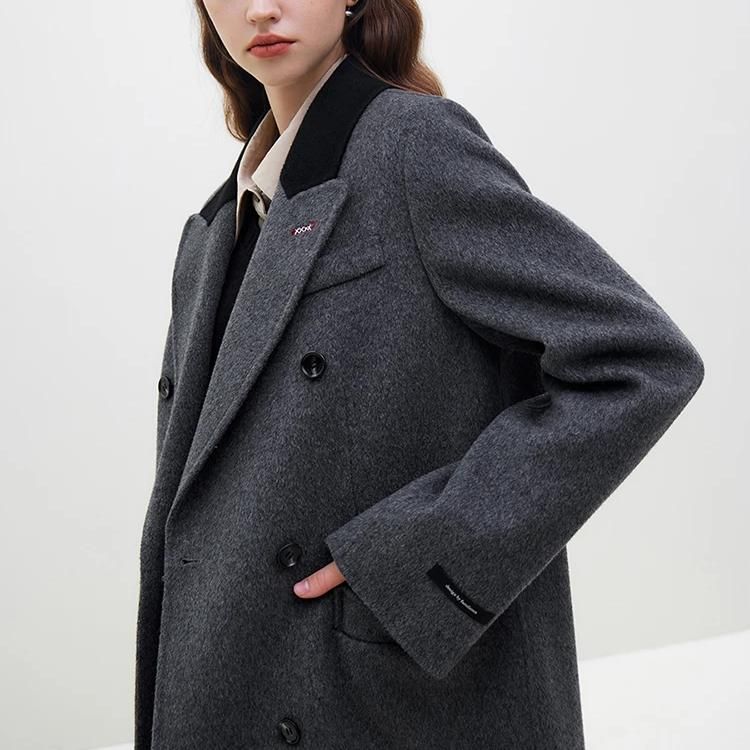 dark grey women's long wool coat, view 6 - MRSLM