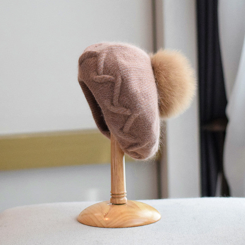 Warm rabbit fur beret, view 3 - MRSLM