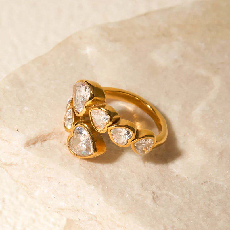 gold heart zirconia interlaced ring - MRSLM