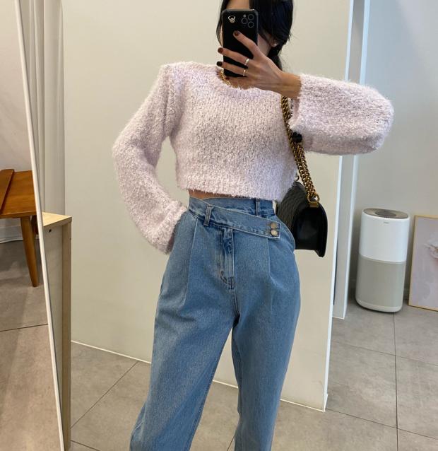 Retro High Waist Irregular Buckle Loose Casual Jeans