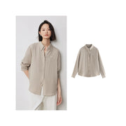 long sleeve linen blouse with embroidery, view 2 - MRSLM
