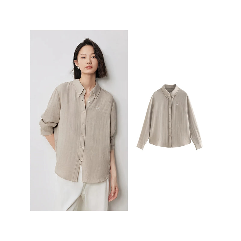 long sleeve linen blouse with embroidery, view 2 - MRSLM