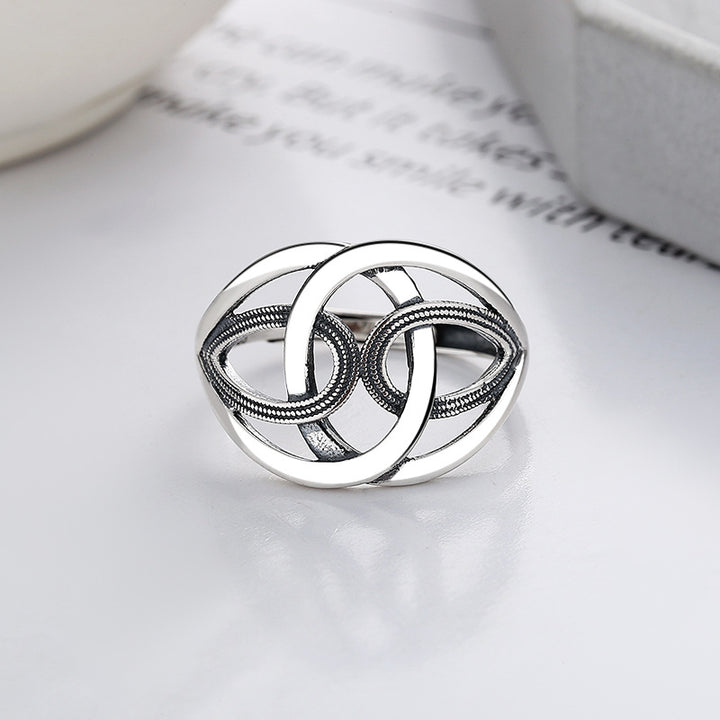 Sterling Silver Retro Korean Type Geometric Circle Line Crisscross Ring