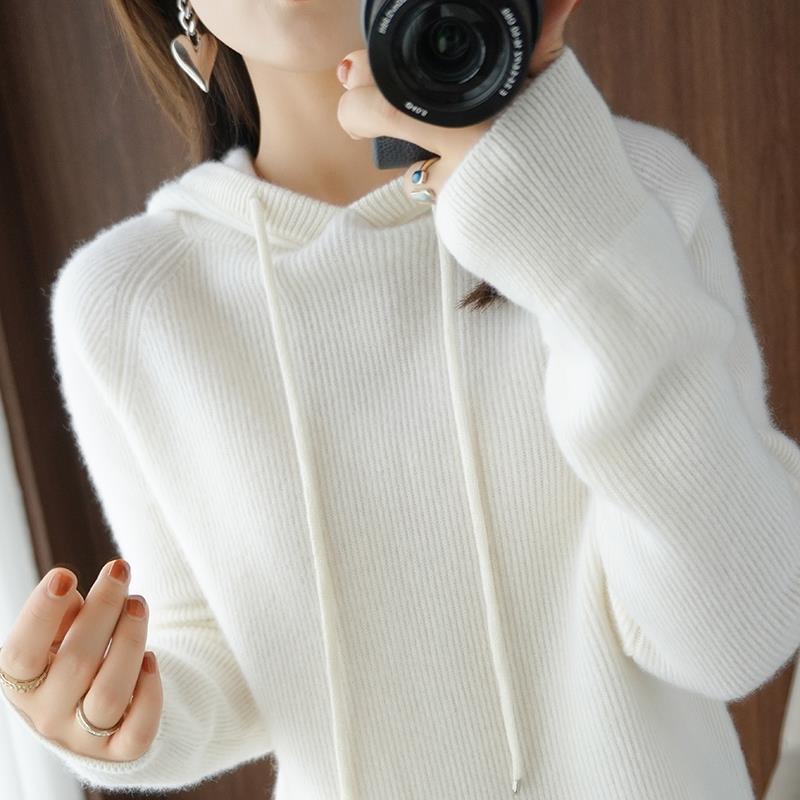 women's short hooded pullover sweater, view 3 - MRSLM