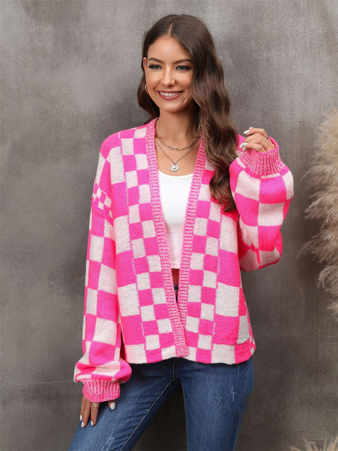 Fashion Plaid Cardigan Plus Size Coat Knitted Coat