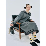 women's gray navy collar pullover coat, view 5 - MRSLM