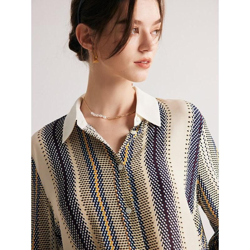 striped mulberry silk blouse, view 4 - MRSLM