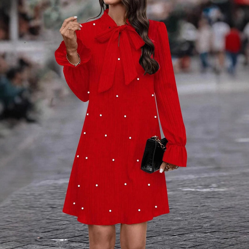 lace-up bead loose dress, view 3 - MRSLM