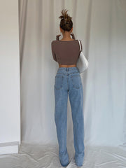 front slit high waist mop jeans, view 3 - MRSLM