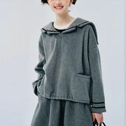 women's gray navy collar pullover coat - MRSLM