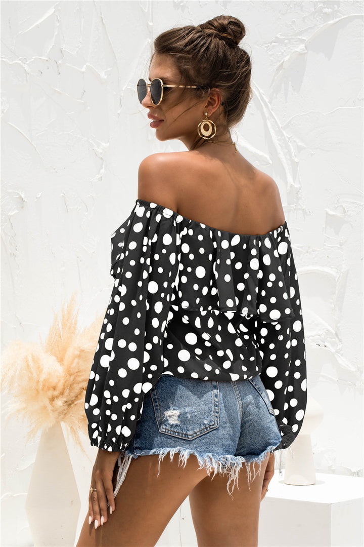 Women's Off-shoulder Puff Sleeve Dot Top T-shirt