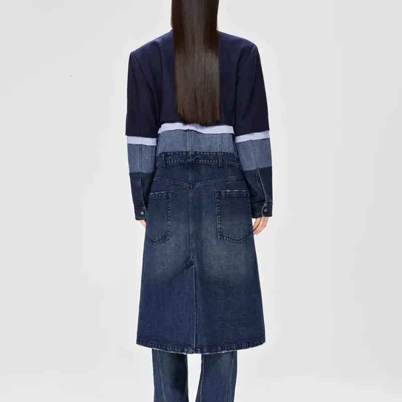 patchwork denim trench coat, view 4 - MRSLM