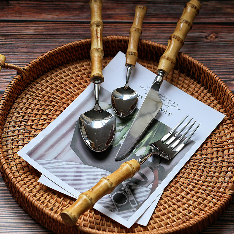 Mirror finish bamboo handle cutlery set, view 2 - MRSLM
