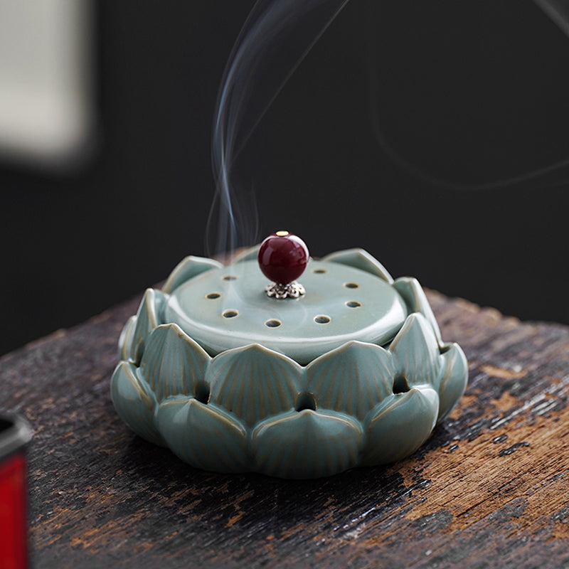 elegant lotus ceramic incense burner, view 2 - MRSLM