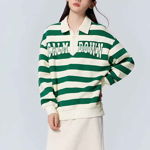 oversized waffle striped polo collar sweatshirt - MRSLM