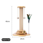 two-tier wooden cat scratching tower, view 2 - MRSLM