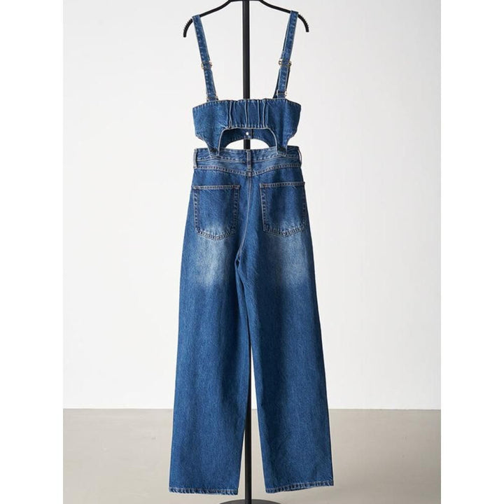 Chic Denim Two-Piece Set: Sleeveless Top & Wide-Leg Pants