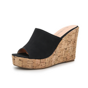 Women's suede fish sandals with wedge heel, view 2 - MRSLM