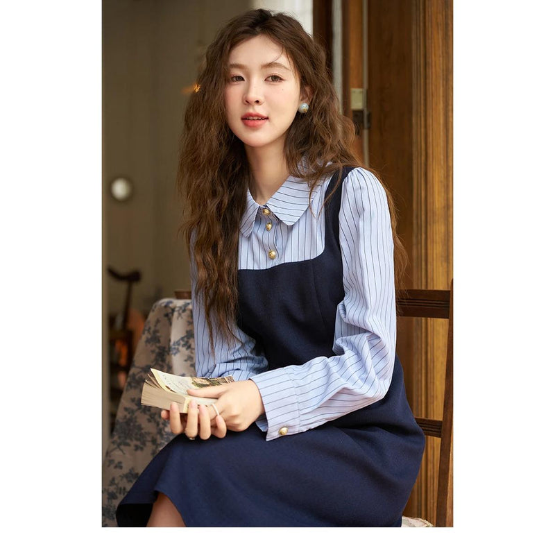 striped patchwork shirt dress, view 10 - MRSLM