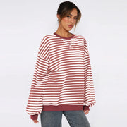 women's patchwork striped loose sweatshirt, view 3 - MRSLM