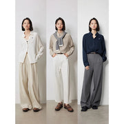 long sleeve linen blouse with embroidery, view 4 - MRSLM