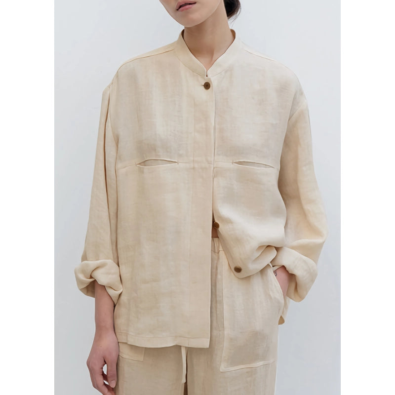 linen button-up blouse, view 4 - MRSLM