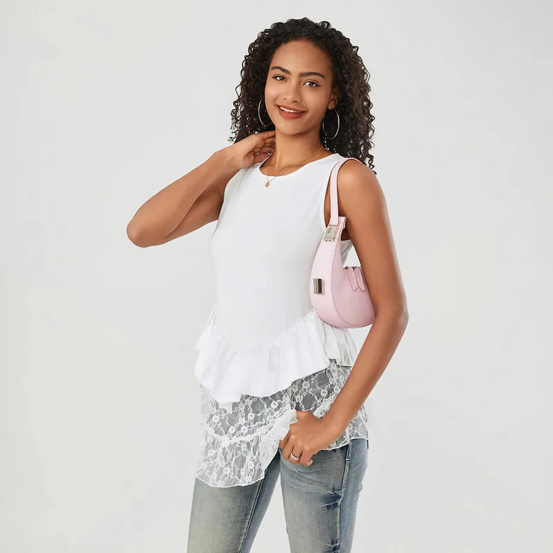floral lace patchwork tank top, view 4 - MRSLM