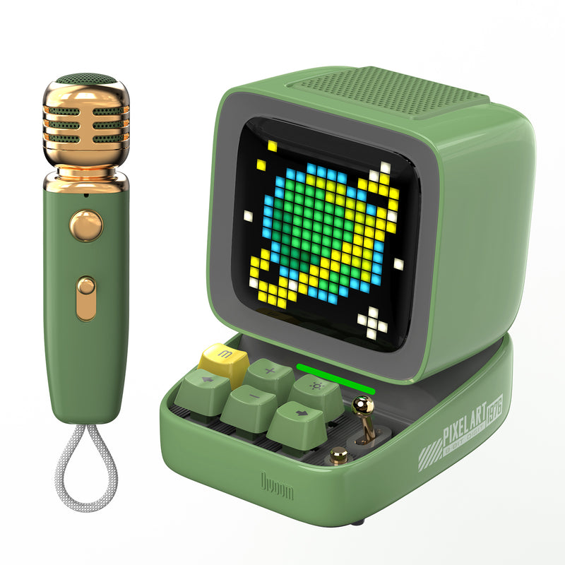 bluetooth speaker with karaoke mic and pixel art display, view 4 - MRSLM