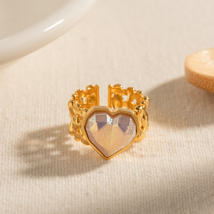 Adjustable Stainless Steel Mermaid Heart Ring with Shell Beads