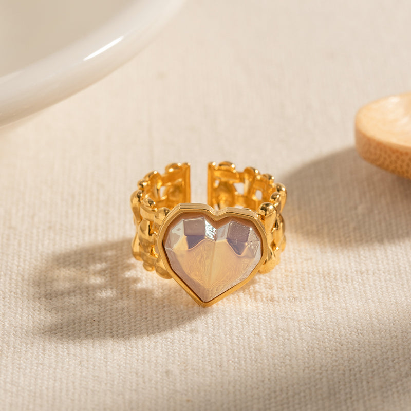 Adjustable stainless steel heart ring with shell beads, view 4 - MRSLM